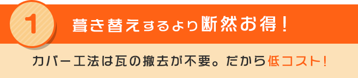 1 葺き替えするより断然お得！カバー工法は瓦の撤去が不要。だから低コスト!