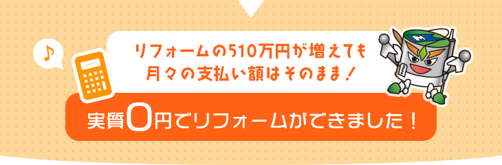 リフォームの510万円が増えても月々の支払い額はそのまま！実質0円でリフォームができました！